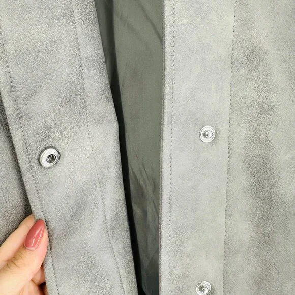 Marc New York Womens Grey Faux Leather Snap Button Long Sleeve Bomber Jacket L - Picture 4 of 11